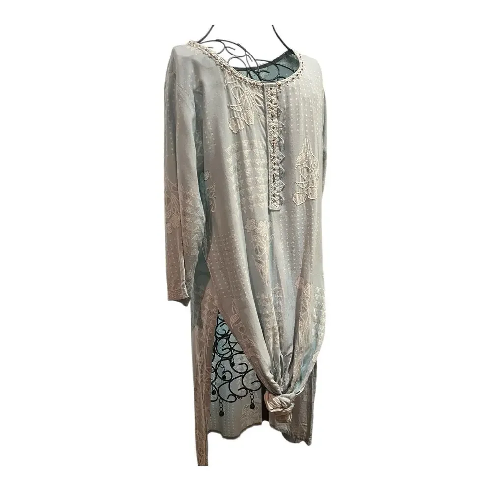 Unbranded Coverup Dress Blue Lovely Embroidered Beaded Detail L Fits Like Small